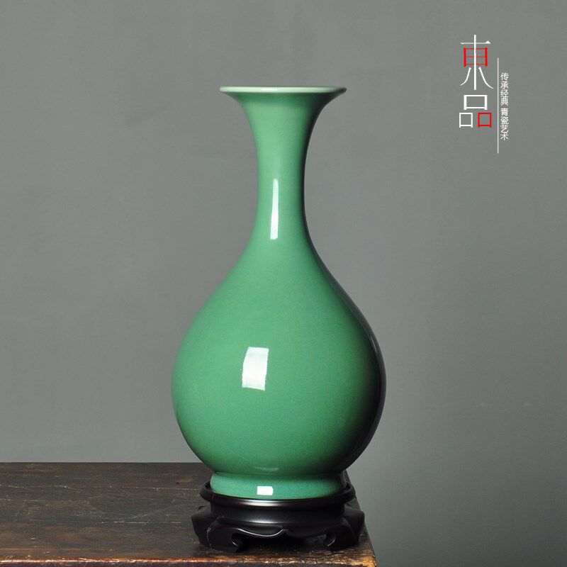 龙泉青瓷 方军手工花瓶陶瓷创意花器摆件台面插花家居饰品玉壶春