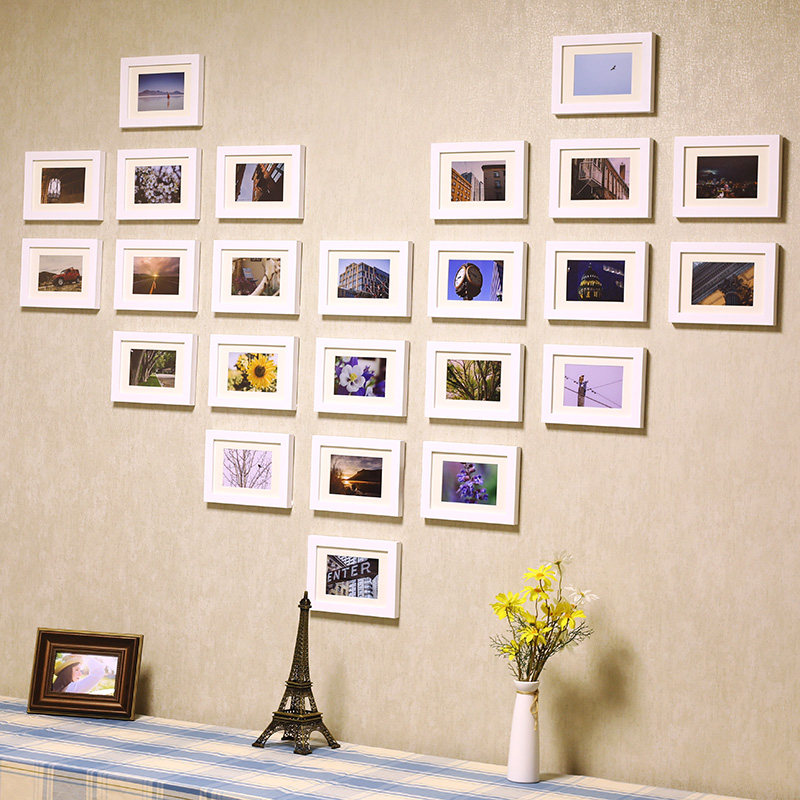 大幅心形创意相框组合照片墙24框46框组合企业文化墙幼儿园培训班,家居饰品,照片墙,淘宝优惠券,粉丝福利购,淘宝优惠卷