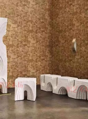 酒店大堂大型木雕摆件落地装饰品白色木柱子售楼处玄关雕塑艺术品