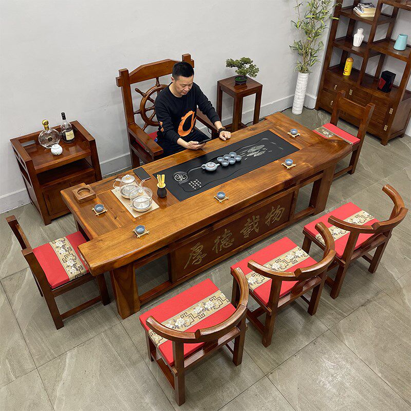 老船木茶桌椅组合办公室一体实木茶台一桌五椅整套茶几功夫泡茶桌