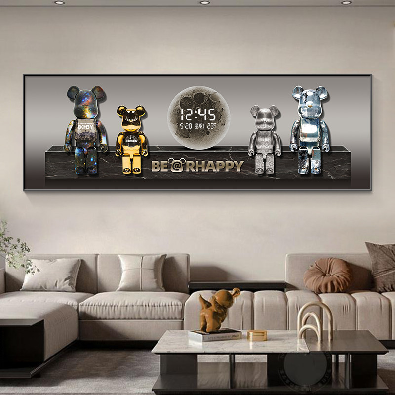 潮玩暴力熊客厅装饰画电子钟表沙发背景墙创意时钟壁灯高级感挂画,家居饰品,现代装饰画,淘宝优惠券,粉丝福利购,淘宝优惠卷