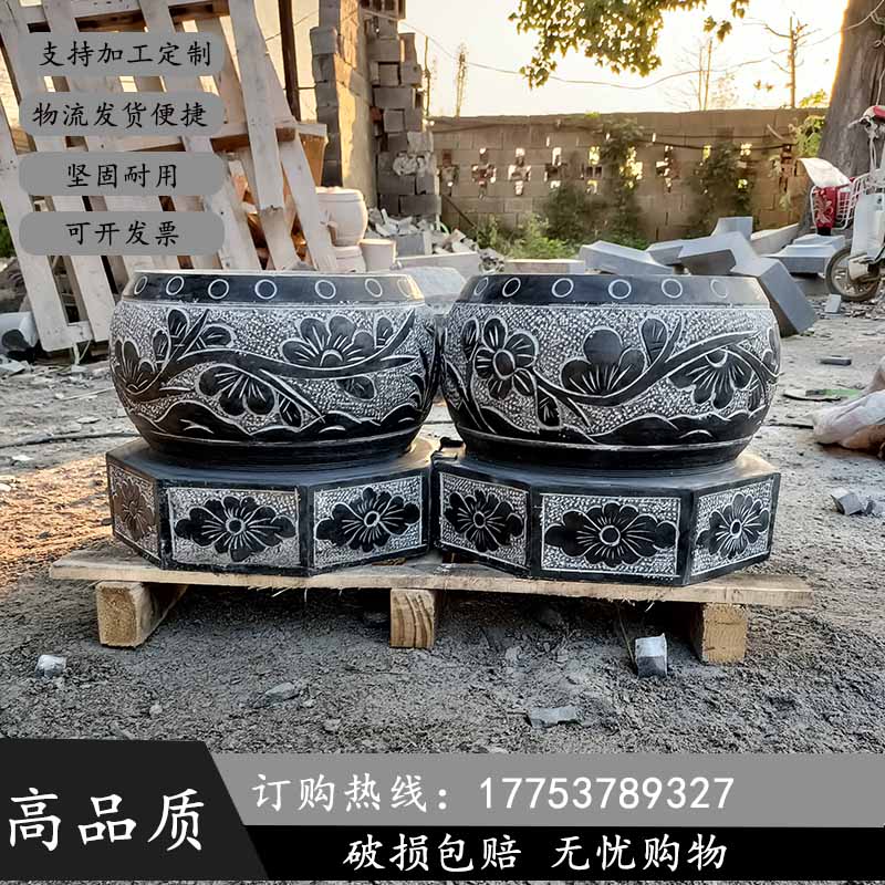 加工定制石刻八角青石柱脚石墩空心包圆形柱子柱墩柱顶石柱脚装饰