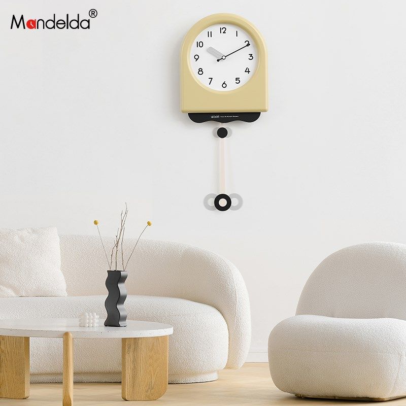 满得达免打孔2023新款奶油风挂钟客厅钟表现代简约大气创意时钟