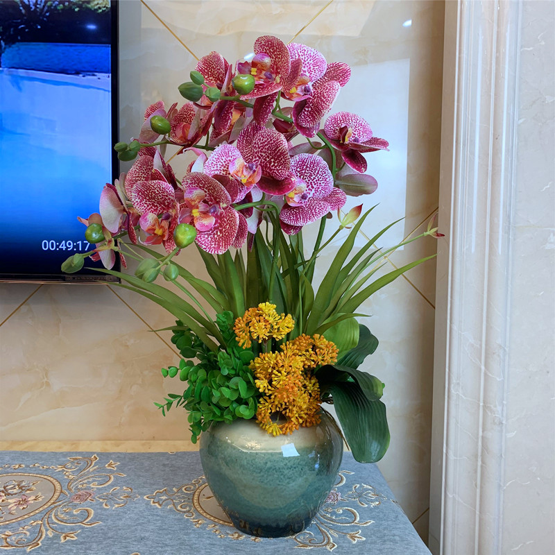 陶瓷小花盆仿真花套装假花客厅干花花艺插花酒店前台茶几玄关摆件