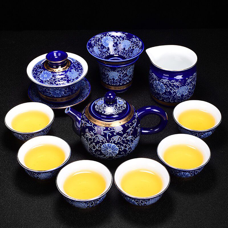 珐琅彩功夫茶具套装 家用珐琅彩 24K金茶壶茶杯茶盘 茶具礼盒套装