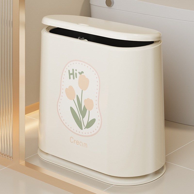 卫生间夹缝垃圾桶客厅家用厕所洗手间奶油风大容量按压款有盖纸篓,家庭/个人清洁工具,垃圾桶,淘宝优惠券,粉丝福利购,淘宝优惠卷