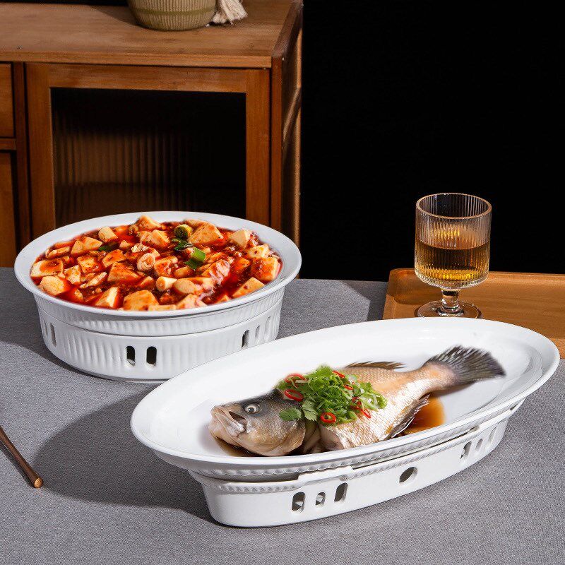 商用陶瓷固体蜡烛酒精干锅加热保温餐厅鱼炉盘圆形热菜小火锅餐具