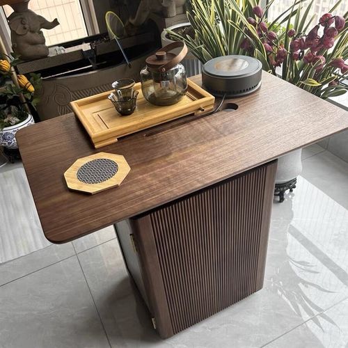北美黑胡桃木小茶桌实木茶台可移动茶水柜阳台茶几沙发边家具定制
