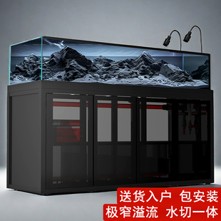 赫希新款 极窄溢流超白溪流方形玻璃鱼缸水草水族底滤客厅龙鱼生态