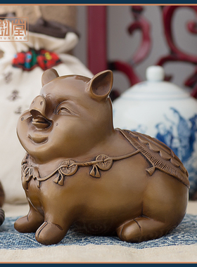 铜韵堂 铜生肖猪可爱摆件 桌面卧室办公室酒柜饰品办公室客厅礼品