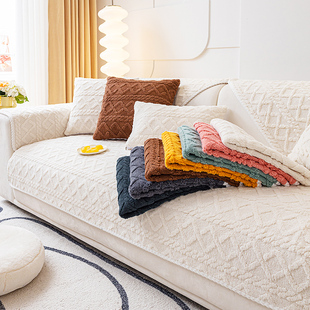 法式奶油风沙发垫新款冬季加绒加厚沙发套罩高档毛绒盖布巾坐垫子