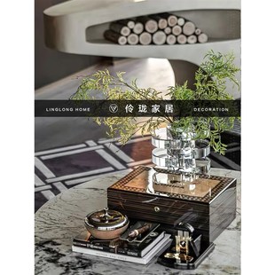 样板间雪茄主题摆件书房茶几软装 饰品展厅打火机烟斗酒壶道具花艺