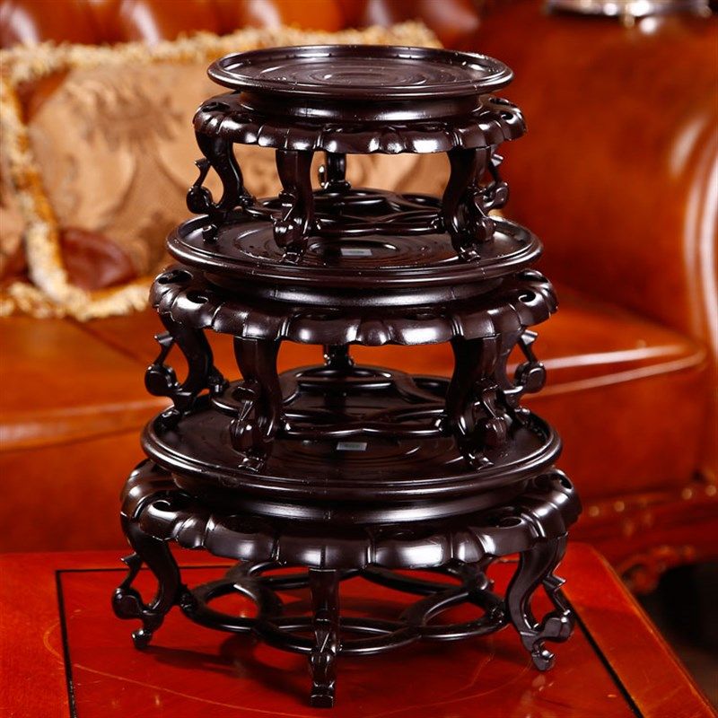 酒坛底座托架实木花盆底盘木圆形托盘花瓶鱼缸奇石头底树脂底架