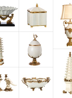 欧式高档奢华白色陶瓷镶铜装饰摆件家居客厅玄关送礼工艺品摆设品