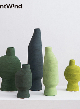 侘寂风绿色系陶瓷花瓶 客厅插花摆件电视柜设计师艺术插干花花器