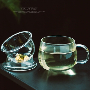 瓷秀源玻璃茶杯办公水杯泡花茶杯子带把男女过滤带盖茶水分离家用