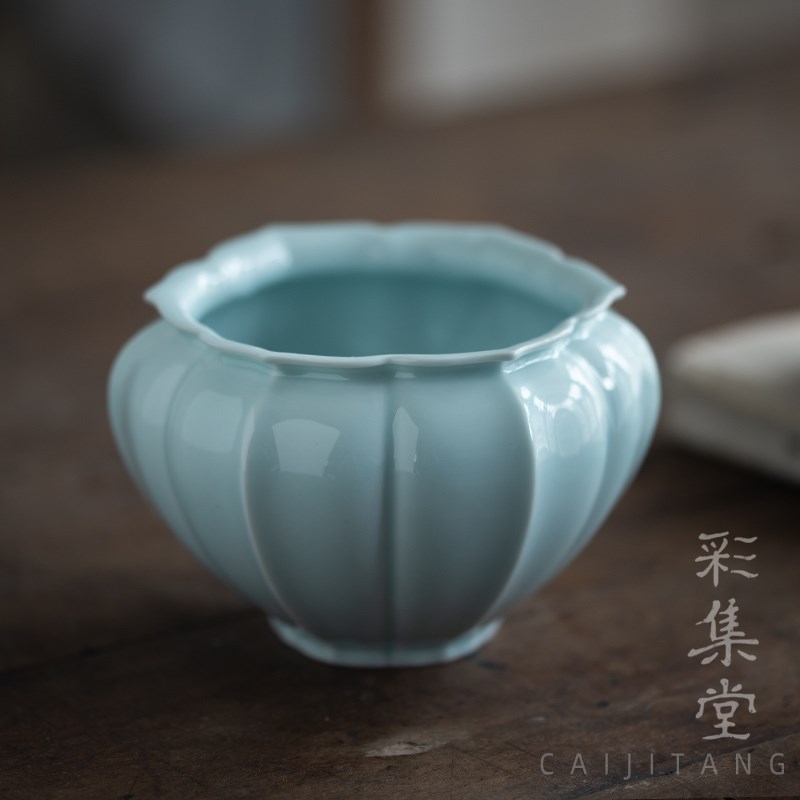 彩集堂 雅致小建水 茶渣斗水盂笔洗陶瓷家用花水缸小号茶具零配