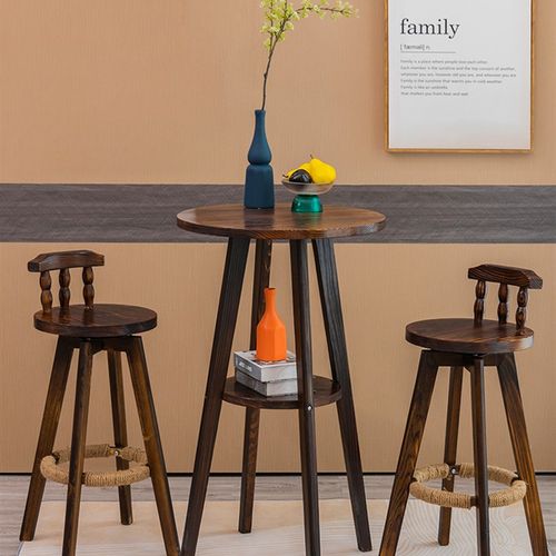 实木欧式家用桌椅组合靠窗桌奶茶店小吧台酒吧桌阳台桌高脚吧台桌