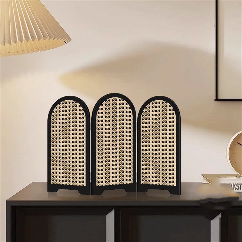 侘寂中古风屏风桌面摆件入户玄关边柜创意装饰品高级感电视柜摆画