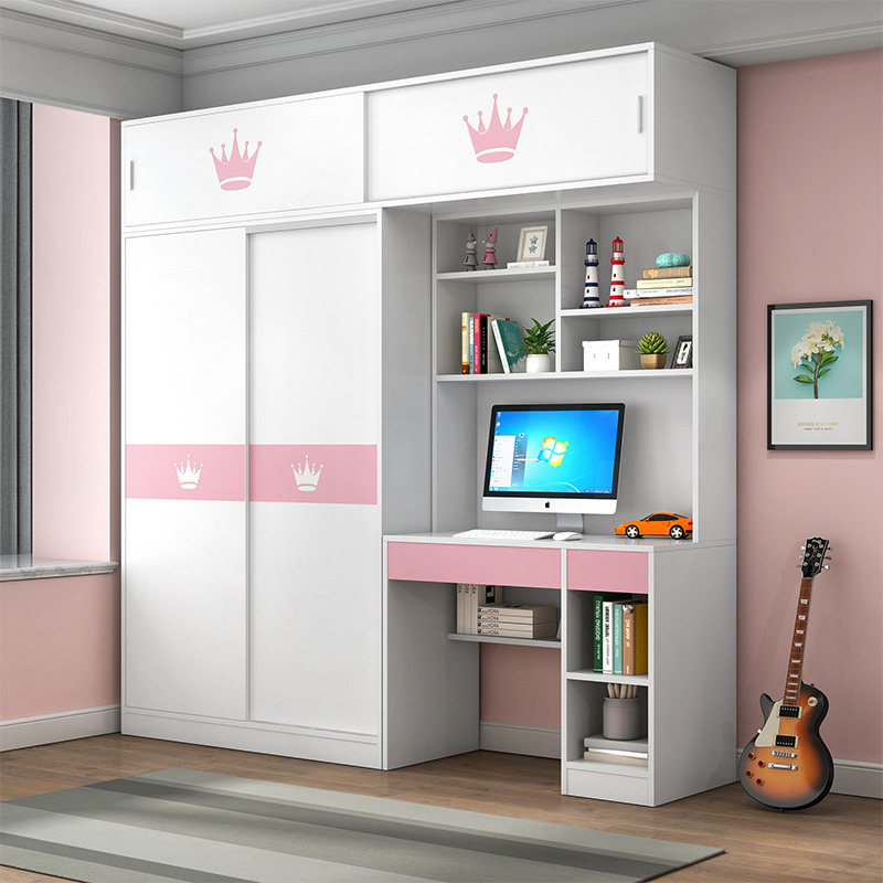 衣柜现代简约书桌一体组合家用卧室小户型出租房用衣橱经济型柜子
