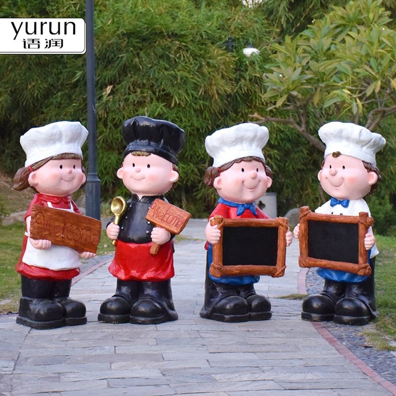 卡通黑板厨师雕塑饭店装饰酒店餐厅咖啡厅商场迎宾摆件人物欢迎牌