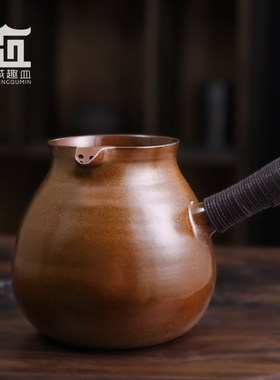 明德园侧把柴烧釉红泥古法围炉煮茶器壶全手工红淘文创家用电陶炉