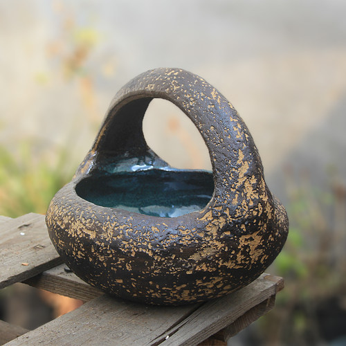 迷上月球精品高端花器复古粗陶手工锤纹篮子创意无孔水培花盆