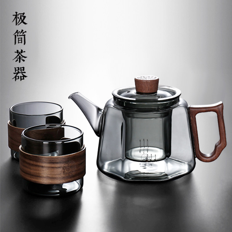 八方侧把加厚耐高温全玻璃沏茶壶泡红茶煮茶器家用水分离单壶茶具
