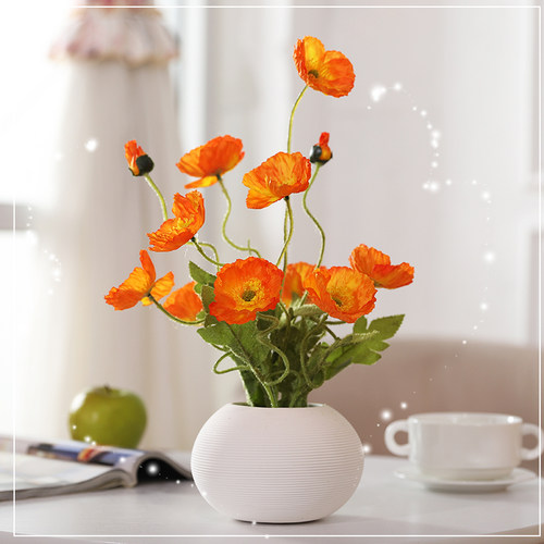 虞美人仿真花假花绢花客厅餐桌电视柜摆设花艺软装插花套装摆件