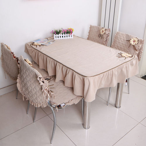 布艺餐桌布套件9件13件套带椅垫背绗缝坐垫