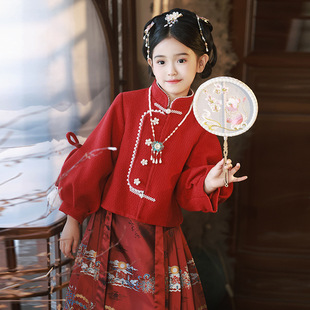 2025新款儿童马面裙冬装古装汉服女童过年拜年服明制国风改良