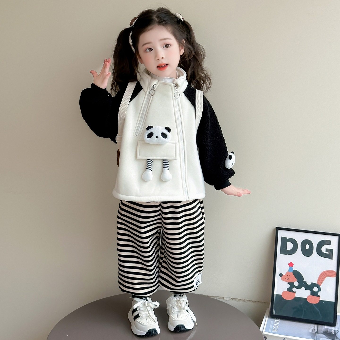2026新款女童加绒套装秋冬装新儿童洋气宝宝冬季熊猫卫衣条纹,童装/婴儿装/亲子装,儿童运动套装,淘宝优惠券,粉丝福利购,淘宝优惠卷