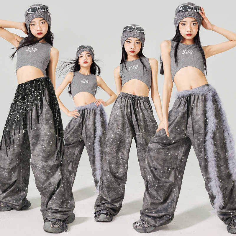 2026新款女童爵士舞演出服少儿jazz背心练功服儿童街舞服装女