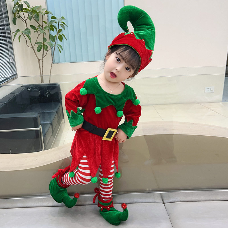 2026新款女童绿色精灵公主裙圣诞节服装连衣表演服婴儿圣诞服厂家