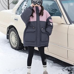 2025新款女童洋气拼色收腰羽绒棉服衣中大童加厚秋冬装外套中