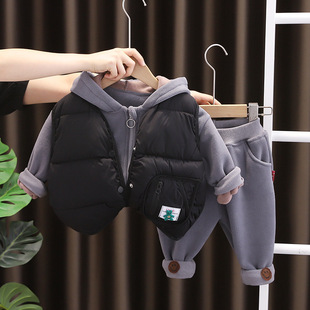 2026新款儿童冬装套装棉衣马甲加绒加厚男女童冬季三件套宝宝