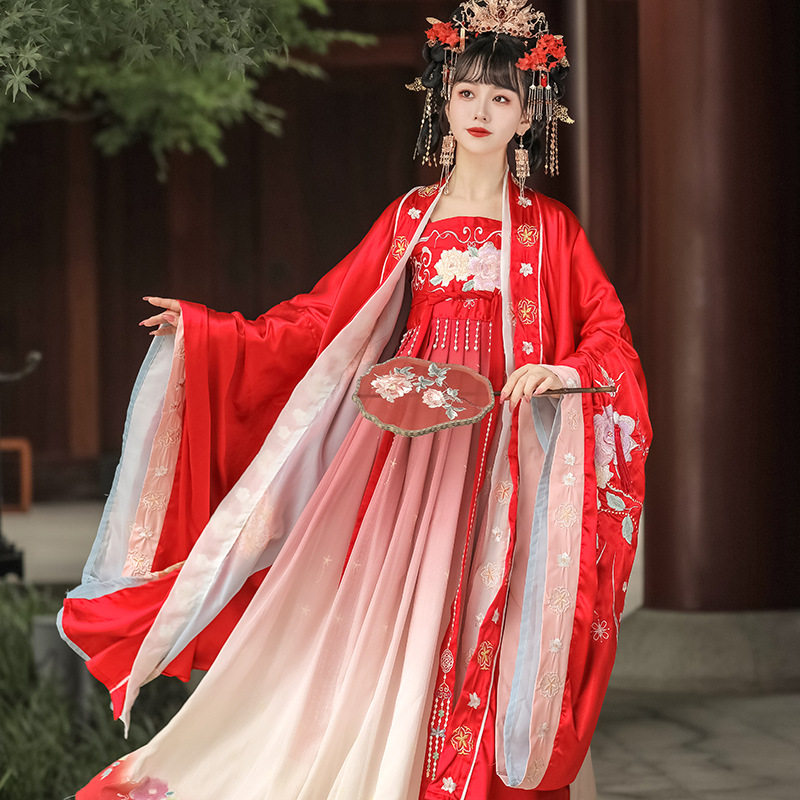 2026新款原创汉服女红色大袖衫唐制刺绣诃子裙中国风婚服花嫁套装
