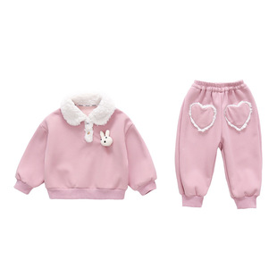 2026新款女童套装秋冬加厚冬季时髦卫衣女宝宝休闲加绒洋气两