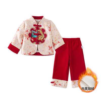 2025新款宝宝中式加绒两件套汉服女童套装3975冬装儿童衣