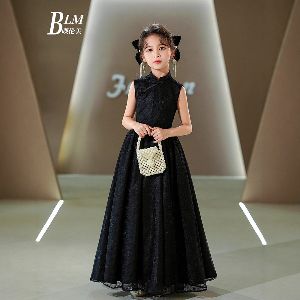 2026新款新中式女童礼服轻奢小众走秀主持人钢琴古筝演出服黑色国