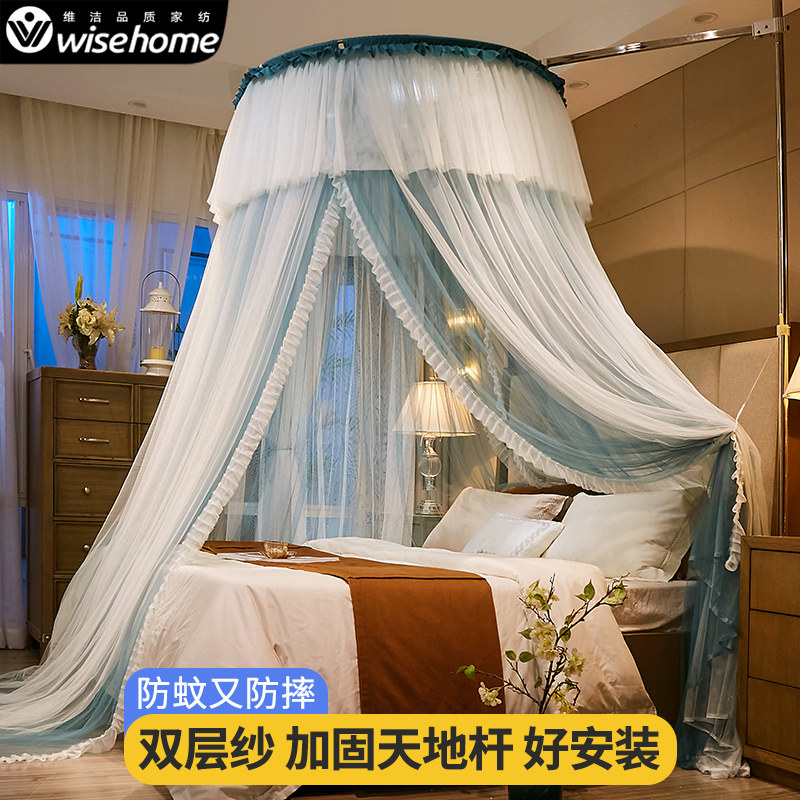 2023新款天地杆双层蚊帐家用卧室吊顶式防摔高级床帘一体式床幔