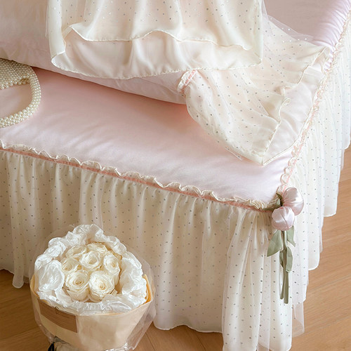 少女心粉色蕾丝冰丝凉席三件套可水洗折叠空调席子夏天新款2023