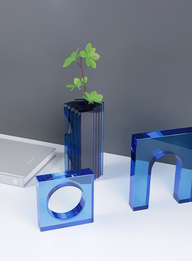蓝色拱门几何透明摆件现代简约花器艺术品客厅卧室书房桌面装饰品