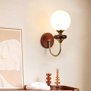 法式复古壁灯卧室床头灯实木胡桃木色书房过道客厅背景墙中古壁灯