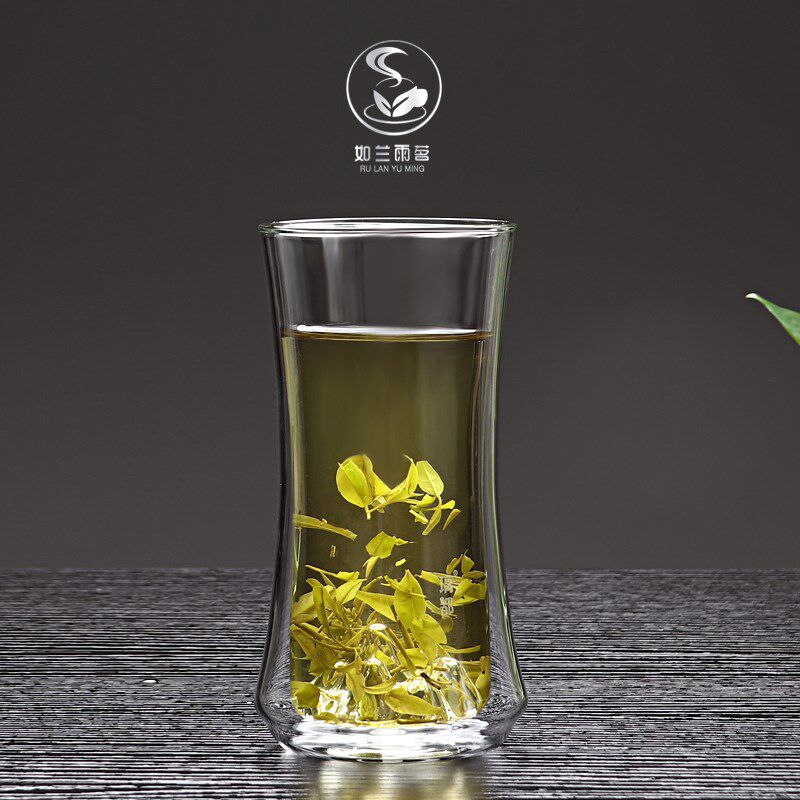 如兰雨茗新款耐高温创意观山杯造型绿茶杯精致耐热双层玻璃杯家用