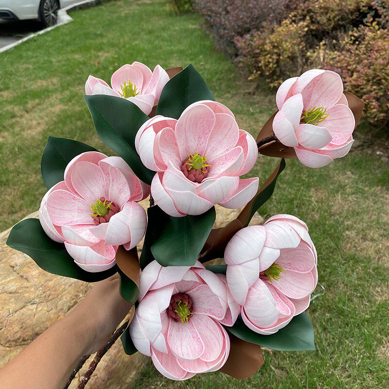 欧式大玉兰花仿真花客厅玄关装饰大花落地摆件高档假花干花束摆设