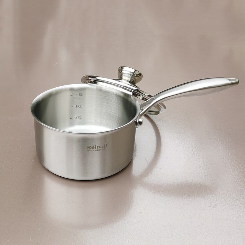 304不锈钢奶锅辅食锅煮面锅一体三层钢奶锅18/10不锈钢小汤锅奶锅