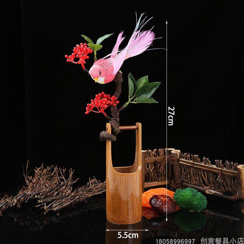 刺身干冰摆盘装饰品创意带花竹筒餐厅酒店海鲜姿造菜品盘饰点缀