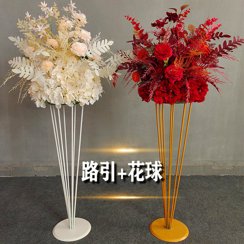 新款婚庆铁艺路引插花花器婚礼桌花摆件花柱几何路引小蛮腰路引