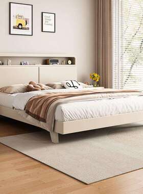 北欧白色奶油风静音床现代简约实木床1.5米1.8米主卧双人结婚大床